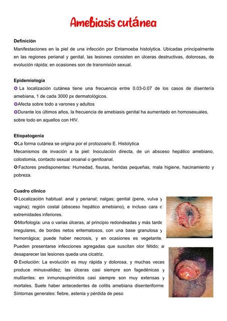 Resúmenes de Amebiasis Descarga apuntes de Amebiasis