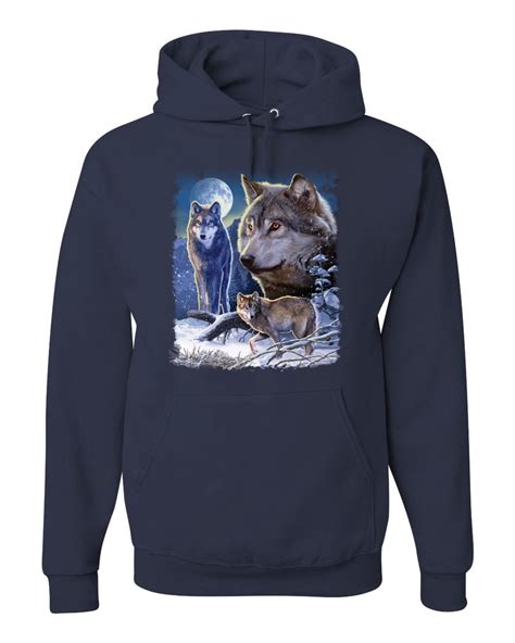 Wolves And The Moon In The Winter Night Mens Animal Lover Hooded