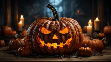 Premium AI Image | A carved pumpkin with a face