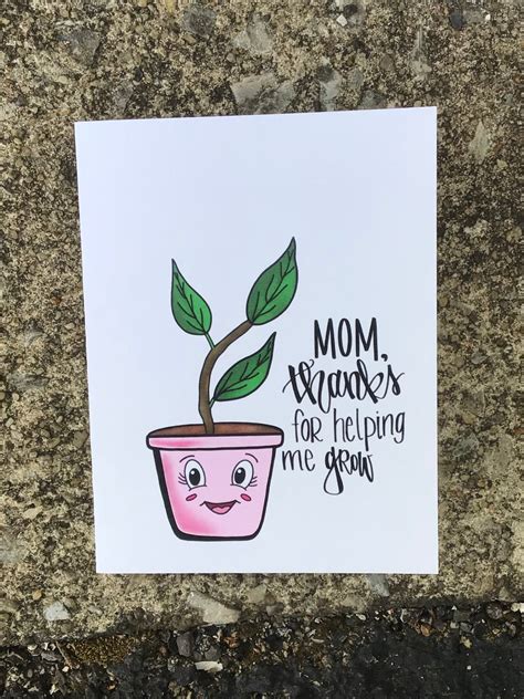 Mom Thanks For Helping Me Grow Greeting Card Mothers Day Etsy