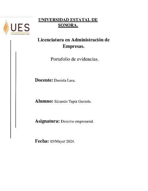 Portafolio De Evidencias Universidad Estatal De Sonora Licenciatura