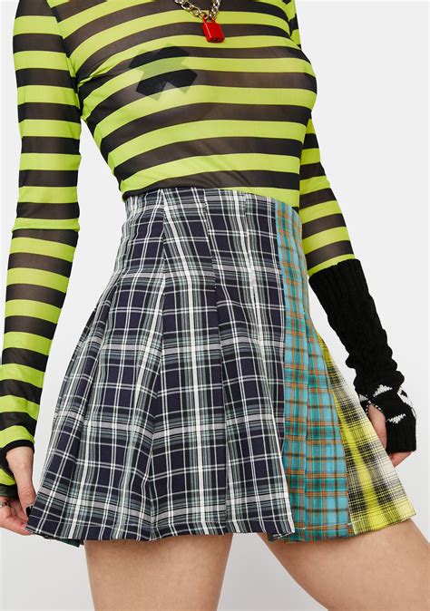 Current Mood Multi Plaid Pleated Mini Skirt Dolls Kill