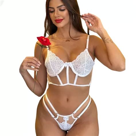 Lingerie Sexy Transparente Cropped Conjunto Sutia E Calçinha Parcelamento sem juros