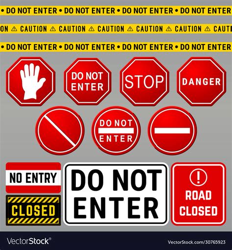 Do Not Enter Danger Warning Signs Prohibition Vector Image