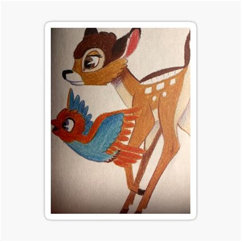 Bambi And Bird Sticker For Sale By Julia Valga Redbubble