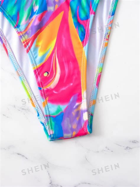 Shein Swim Conjunto De Bikini Colorido Sujetador Con Aros Y Parte Inferior De Tanga Traje De