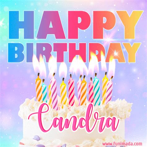 Animated Happy Birthday Cake with Name Candra and Burning Candles | Funimada.com