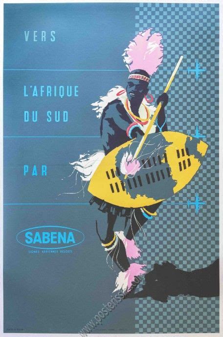 Affiche originale de la compagnie aérienne Sabena pour les vols vers l