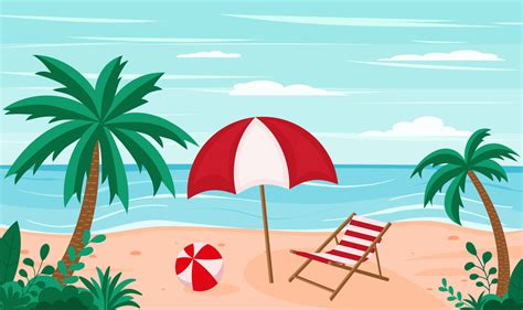 Hermoso Verano Playa Fondo Mar Estilo De Dibujos Animados Ilustración Plana 15541641 Vector En