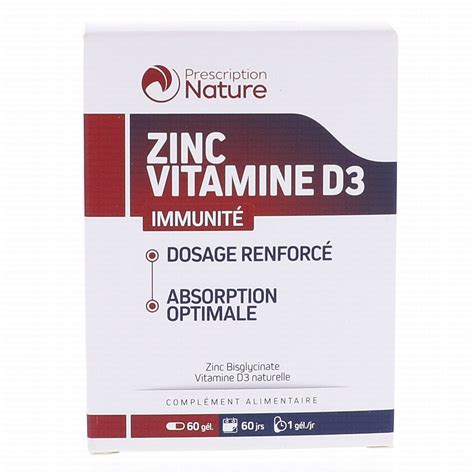 PRESCRIPTION NATURE Zinc et vitamine D3 60 gélules Pharmacie Prado Mermoz