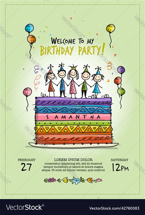 Birthday card banner cake with funny Royalty Free Vector