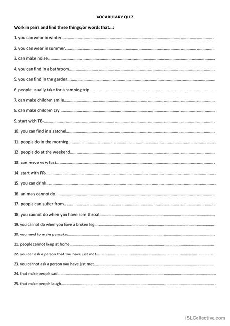 Vocabulary Quiz Warmer Filler English Esl Worksheets Pdf And Doc