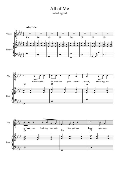 All Of Me Arr John Legend By John Legend Sheet Music For Piano