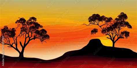 Outback Australia Landscape Silhouette Down Under Red Sandy Desert