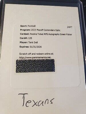 2023 Playoff Contenders Optic Tank Dell Rookie Ticket Autographs Green