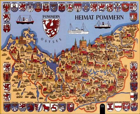 a map of the city of pomern, with its many emblems and symbols