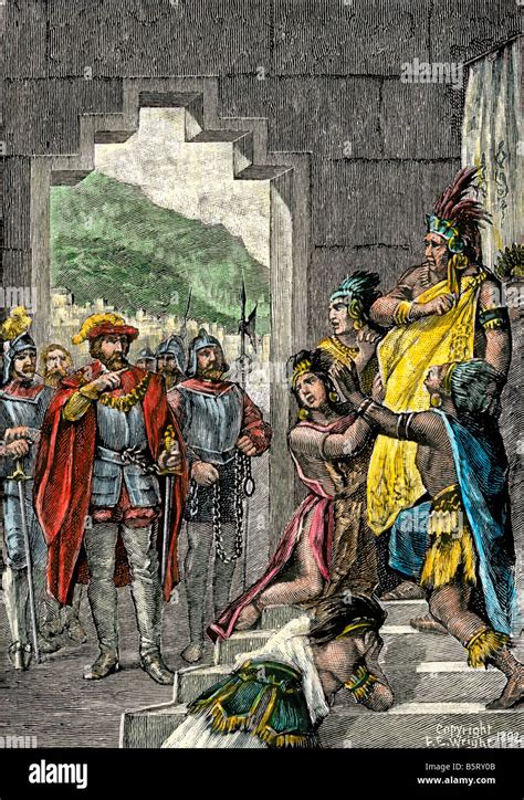 Spanish Conqueror Pizarro Orders The Inca Ruler Atahualpa To Be Led