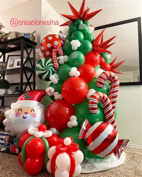 Arbol De Navidad Con Globos Decoracion Con Globos Navidad Decoraciones De Fiesta De Navidad