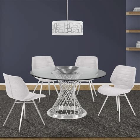 Armen Living Calypso Brushed Stainless Steel Round Contemporarymodern Dining Table Glass Top