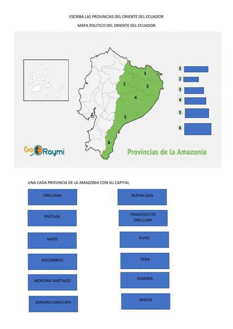 Provincias Del Oriente Worksheet Estudios Sociales Actividades Mapa