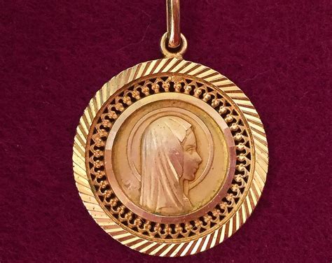 Vintage French Virgin Mary Religious Medal Mary Lourdes Large Catholic