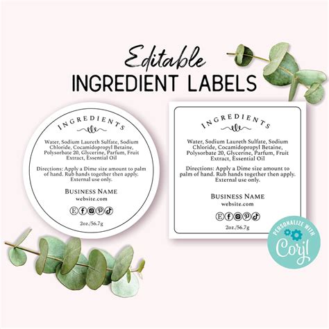 Ingredient Label Template Custom Product Packaging Sticker