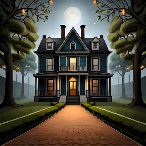 Premium AI Image | A cartoon illustration of a house with a moon in the ...