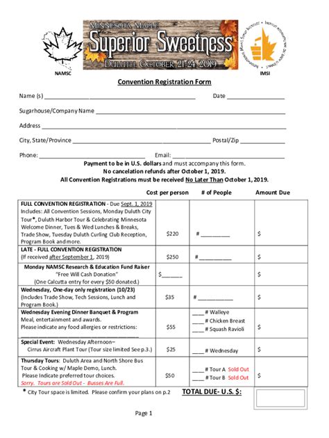 Fillable Online Convention Registration Form TOTAL DUE Fax Email Print