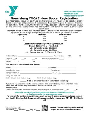 Fillable Online Greensburgymca Greensburg Ymca Indoor Soccer