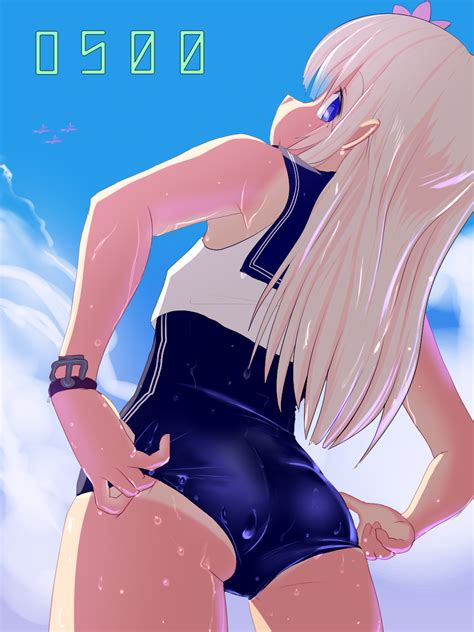 Safebooru 1girl Adjusting Clothes Adjusting Swimsuit Anchor Ass Blonde Hair Blue Eyes Blush