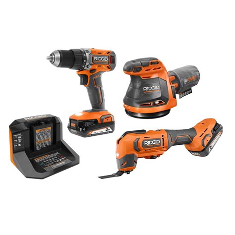 Ridgid 18v Cordless 3 Tool Combo Kit With 2 20 Ah Batteries And 18v Charger The Home Depot