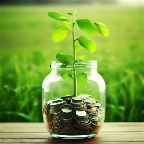 Un tarro de monedas con una planta que crece fuera de él Foto Premium