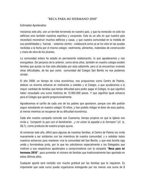 Carta A Los Apoderados Para Las Becas Colegio San Benito