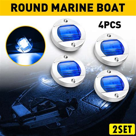 8pcs Blue Round Marine Boat 6 Led Stern Transom Lights Cabin Deck