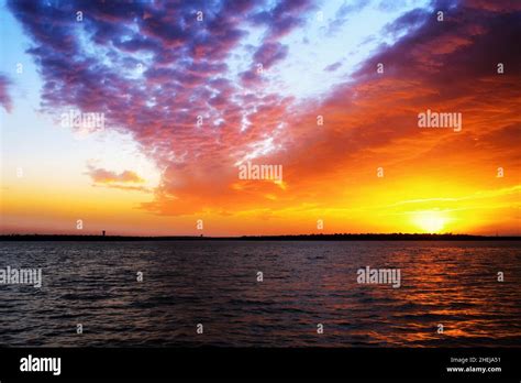 Fiery Sky Sunset Grapevine Lake V2 Stock Photo - Alamy