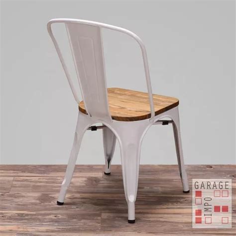 Silla Tolix Metal Madera Vintage Blanco Asiento En Madera En Venta En