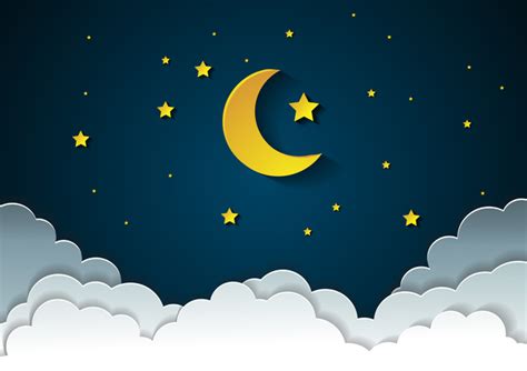 Cartoon Night Sky With Moon And Stars