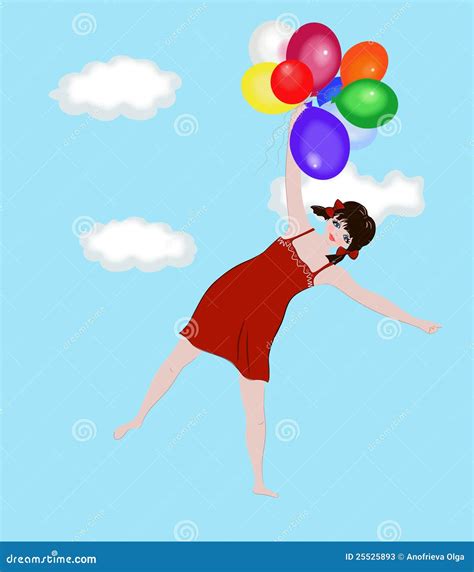 Little Girl Flying With The Balloons Stock Photos Image 25525893