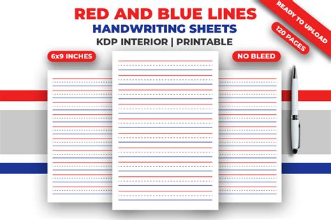 Red And Blue Lines Handwriting Sheets KDP Interior - Inspire Uplift