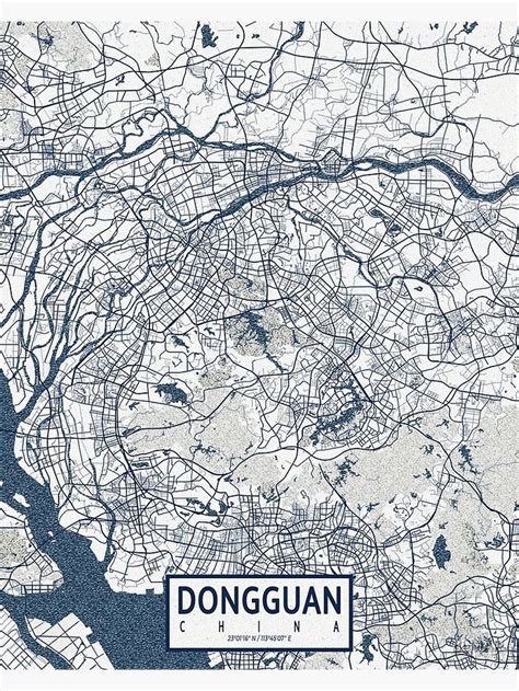 A Map Of The City Of Dongguan China In Blue And White Ink