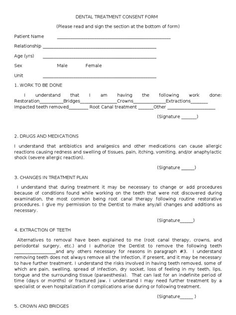 Dental Consent Form Dentures Dentistry