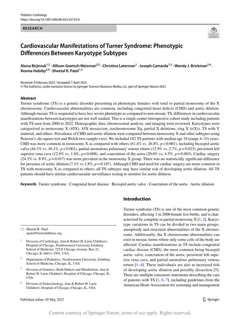 Cardiovascular Manifestations Of Turner Syndrome Phenotypic