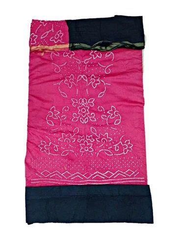 Bandhani Dress Material Pink And Black Color Fancy Design Cotton Satin