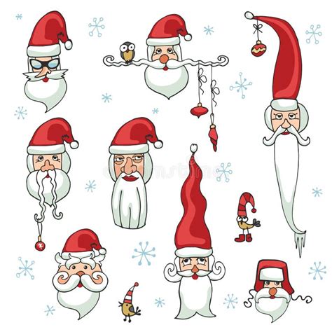 Cheerful Santa Claus Cartoon Faces Icons Set Stock Vector