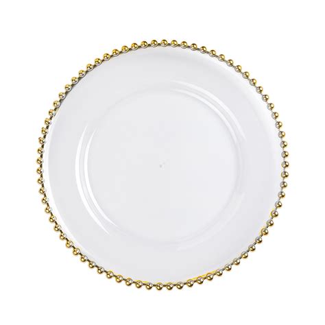 Acrylic Beaded 13 Round Charger Plate Gold Trim Cv Linens