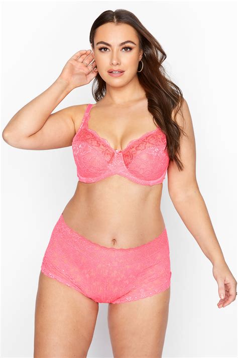 Coral Pink Stretch Lace Wired Bra Yours Clothing