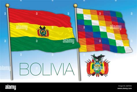 Bolivia And Wiphala Official Flags With Coat Of Arms Vector