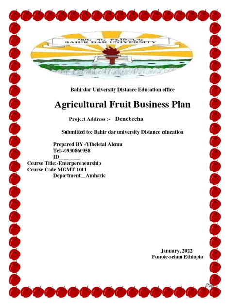 Agriculture Fruit Farm Business Plan | PDF | Partnership | Vegetables