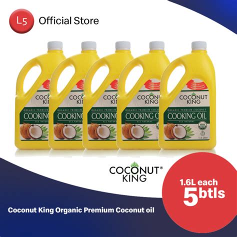 Coconut King Organic Premium Coconut Cooking Oil 1 6L X 5 Bottles