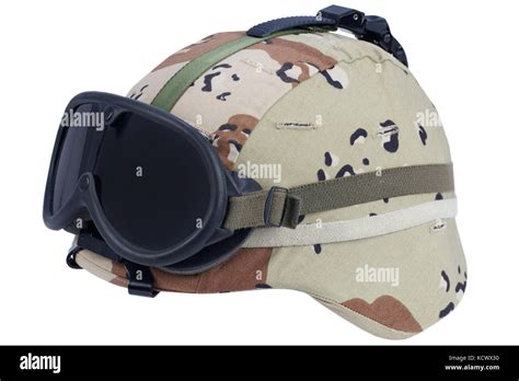 Us Army Kevlar Helmet With A Desert Camouflage Cover And Protective